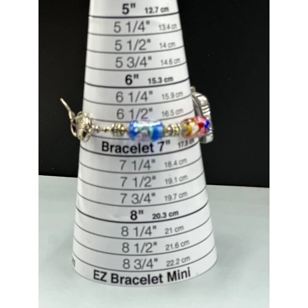 Geneva Watch Women Silver Tone Floral Glass Bead Bracelet New Battery 7 Inch